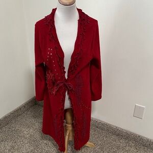 🐎 Pretty Angel Embroidered Studded Linen Blend Duster Sweater